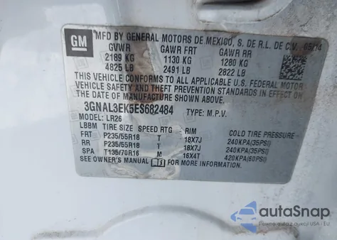 2014 Chevrolet Captiva Sport Lt из США, поврежденный, VIN 3GNAL3EK5ES682484